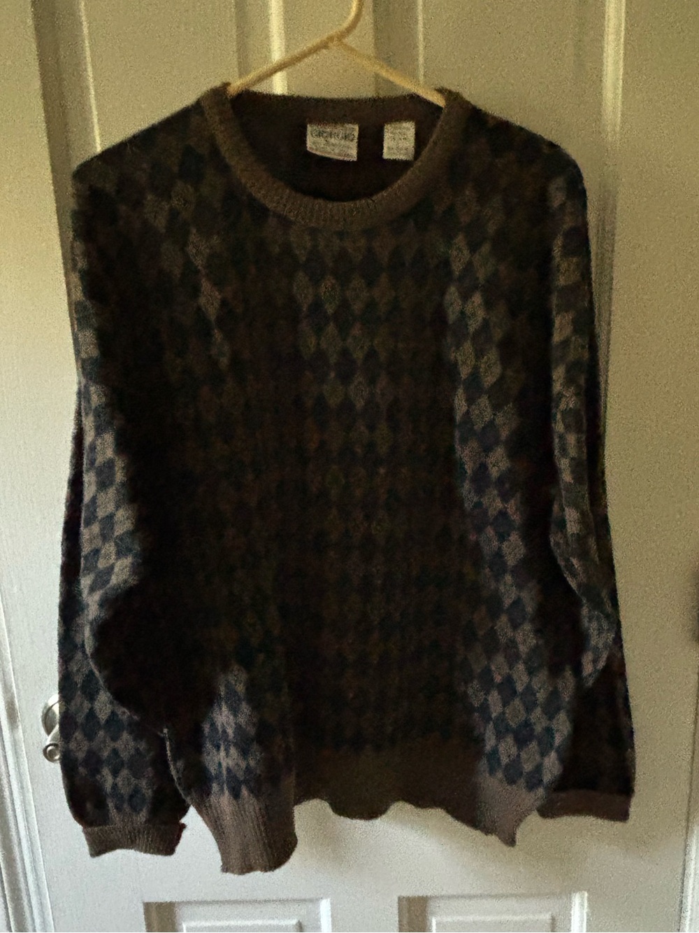 Men's Brown Argyle Crewneck Sweater - Classic Knit